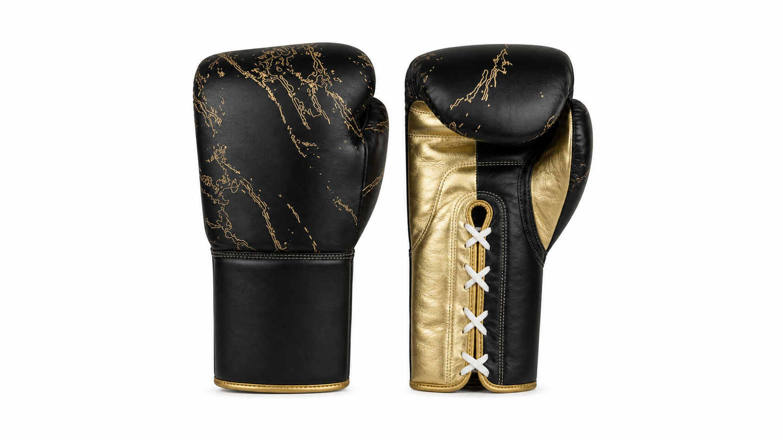 Lace-Up Boxing Training Gloves Synthetic Leather Black & Gold OEM Sports Equipment